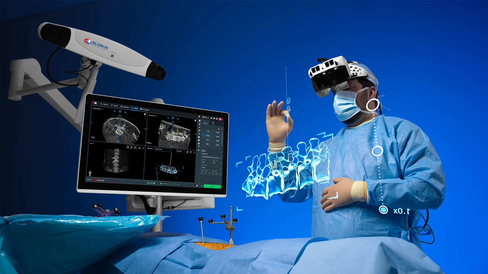 Surgeon wearing ExcelsiusXR and making hand gesture